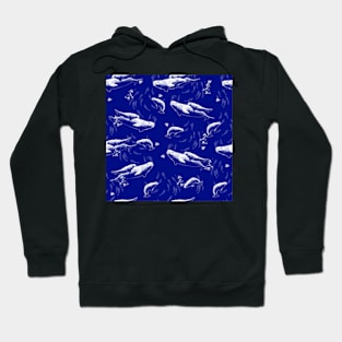 Belugas in Family of St. Lawrence Pattern - Blue Background Hoodie